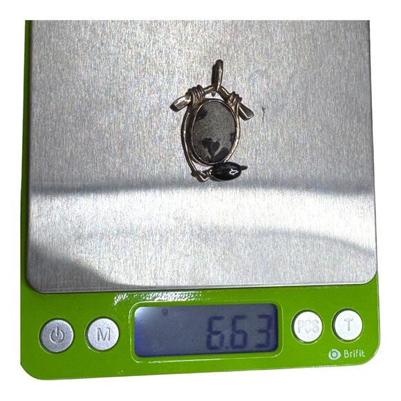 Signed BLJ Dalmation Jasper Handmade Sterling Silver Pendant W Black White Stone - Picture 6 of 6